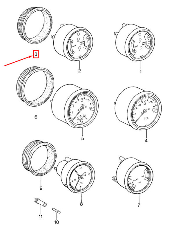 91164190201 - Porsche Carrera 2 911 964 Speedometer Fuse Ring 91164190201 NEW Original