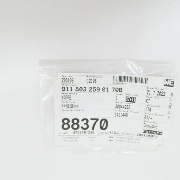9118032590170B - Porsche Carrera 911 993 Rear Seat Belt Bolt Cap 9118032590170B New Genuine