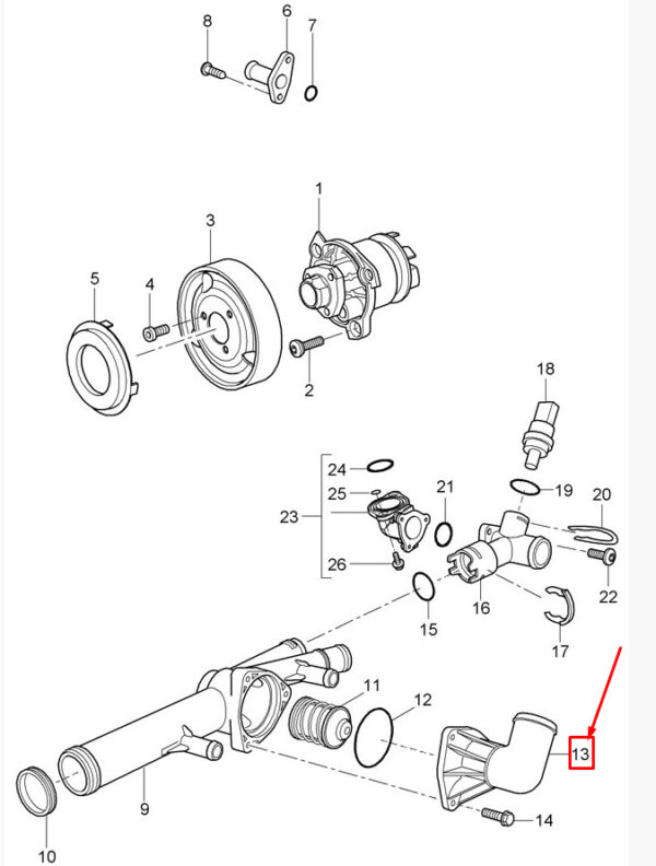 95510613100 - Porsche Cayenne 9pa Engine Coolant Thermostat Housing 95510613100 NEW ORIGINAL