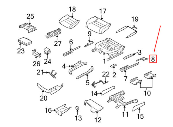 955521337017A8 - PORSCHE CAYENNE 9PA Front Seat Outer Rail Cover 955521337017A8 GENUINE