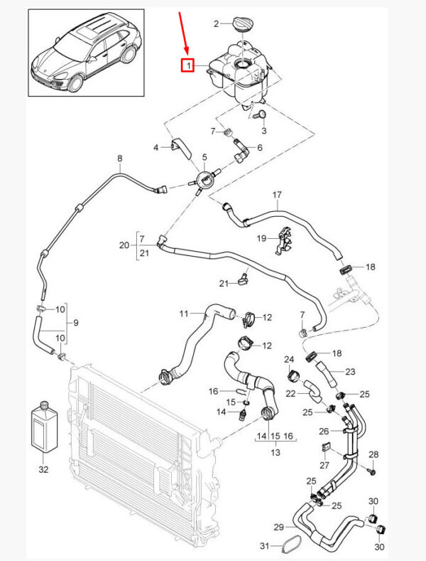 95810615100 - Porsche Cayenne 92A Coolant Balancing Tank 95810615100 NEW Original