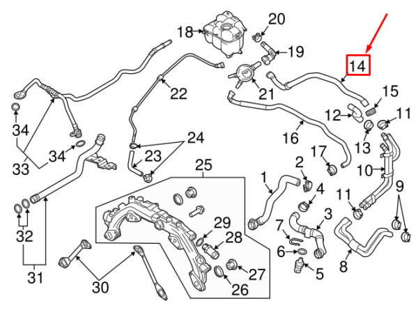95810626101 - Porsche Cayenne 92a Coolant Hose 95810626101 NEW ORIGINAL