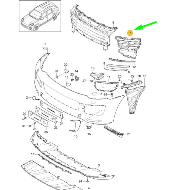 95850568251G2X - PORSCHE CAYENNE 92A RIGHT FRONT BUMPER GRILL 95850568251G2X NEW GENUINE