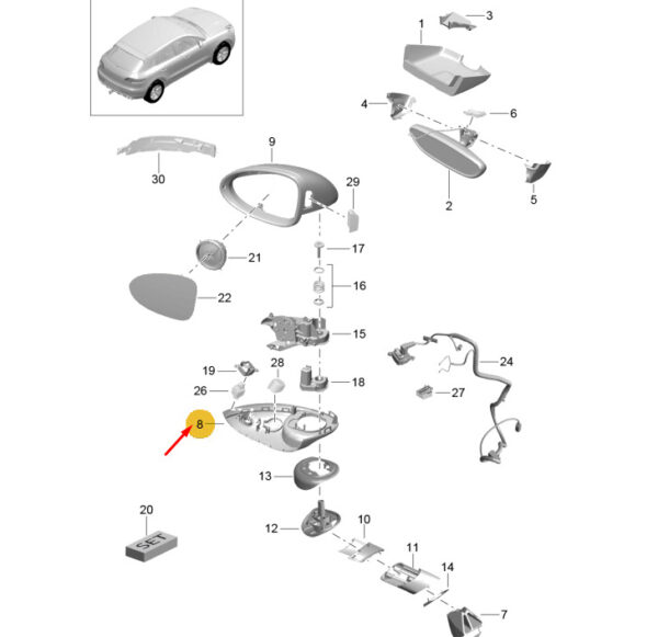 95B857185GG2X - Porsche Macan 95B lower panel for front left door mirror 95B857185GG2X
