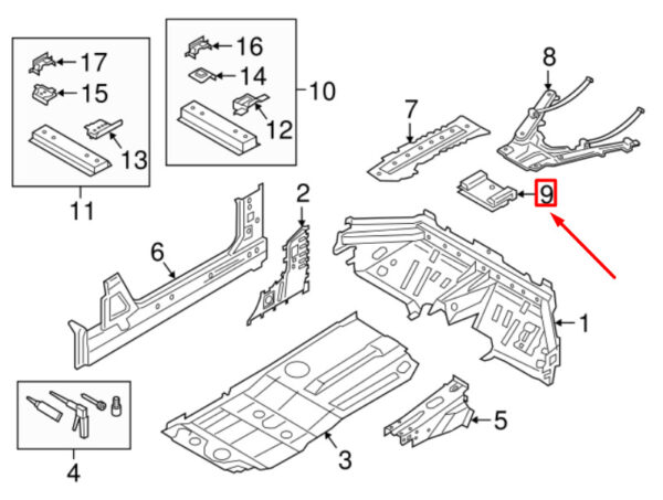 98150463300 - Porsche 718 Boxster 982 rear floor mount 98150463300 NEW ORIGINAL