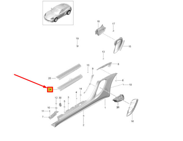 981504982241E0 - Porsche 718 Cayman 982 Front Right Sill Trim 981504982241E0