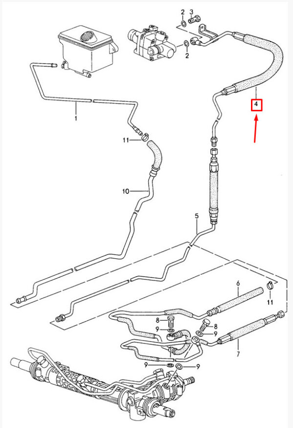 99334743701 - Porsche Carrera 911 993 power steering pressure hose 9933743701 NEW ORIGINAL