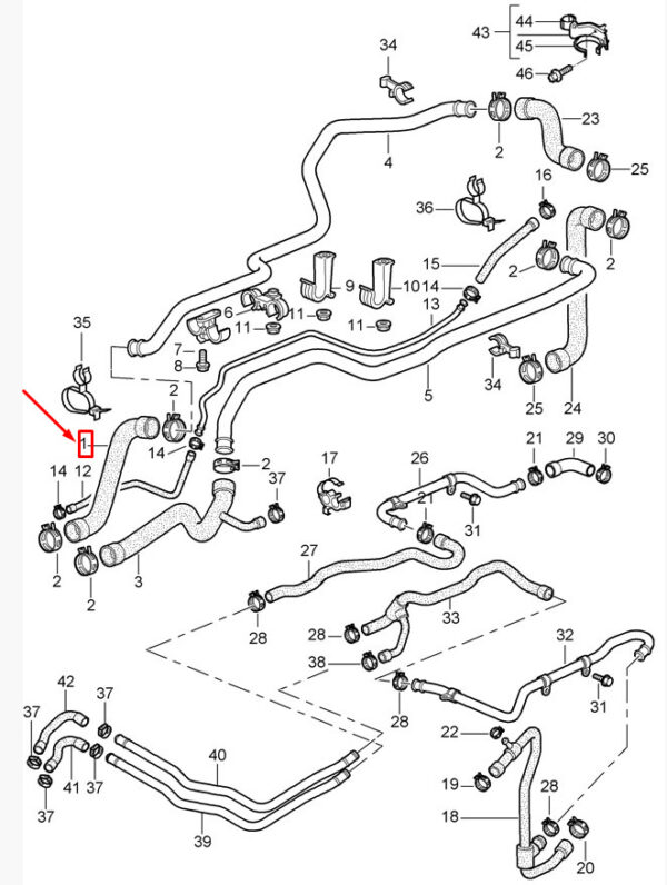 99610684007 - Porsche Carrera 911 996 Engine Coolant Hose 99610684007 NEW Original