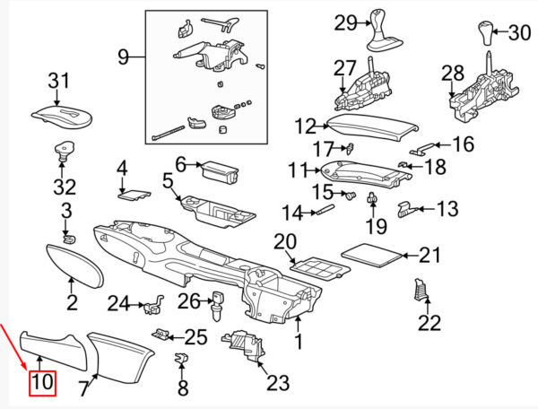 99655228302D05 - Porsche 911 996 Carrera Center Console Side Cover 99655228302D05 NEW