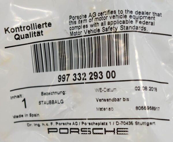 99733229300 - PORSCHE 911 991 Inner Rear Boot Joint 99733229300 NEW