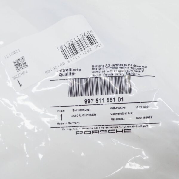 99751155101 - Porsche 911 997 gas pressure spring for bonnet front 99751155101 NEW ORIGINAL