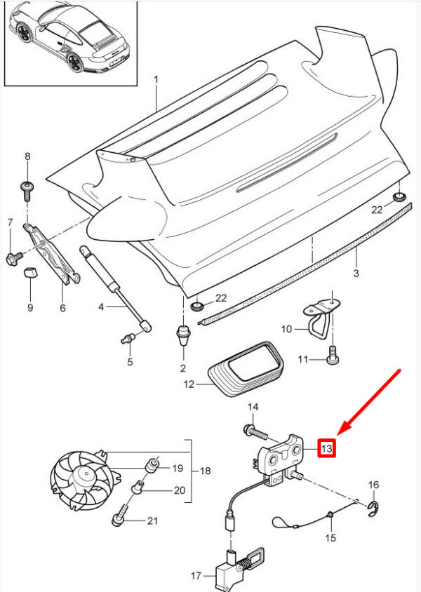 99751205301 - Porsche 911 997 rear lid lower locking lock 99751205301 NEW REAL