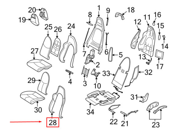 99752115501FLR - Porsche Cayman 987 front outer backrest cover 99752115501FLR new