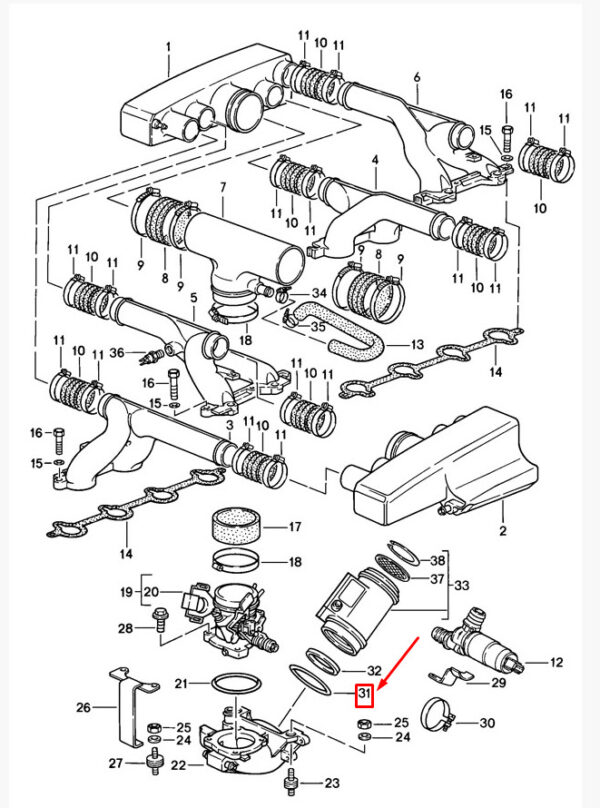 99970169940 - Porsche 928 Airway Housing Pipe Gasket O-Ring 99970169940 NEW REAL