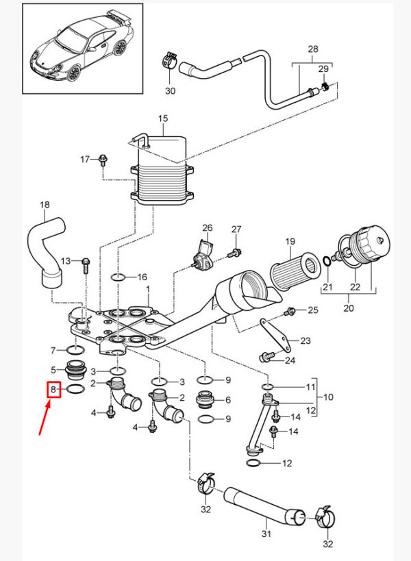 99970742641 - Porsche 911 997 Oil Cooler Console Adapter Gasket 99970742641 NEW Original