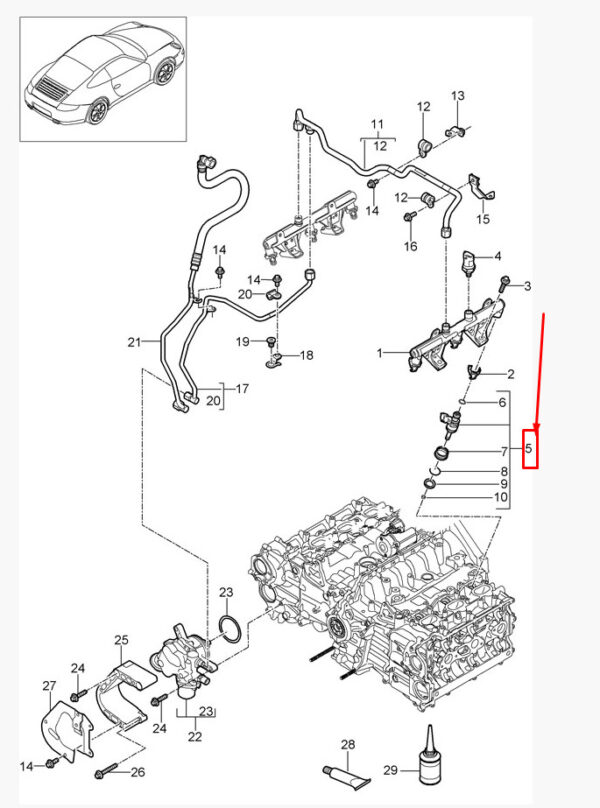9A111012800 - Porsche 911 997 Carrera High Pressure Fuel Injector 9A1110128X NEW REAL