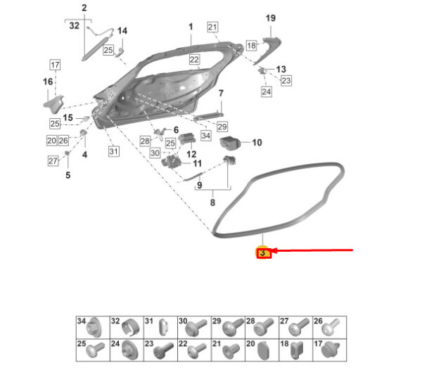 9J0827705Y - Rubber seal for tailgate Porsche Taycan 9J0827705Y NEW ORIGINAL