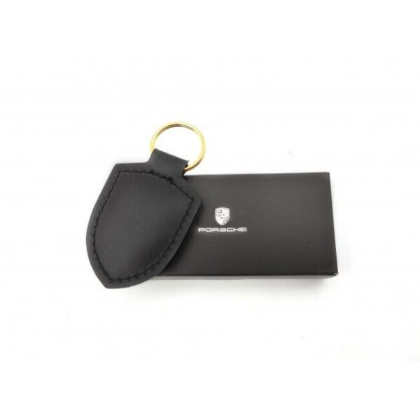 WAP0500900E - Porsche Leather Keychain Emblem Black Crest Genuine WAP0500900E