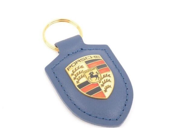 WAP0500950E - Porsche Blue Crest Genuine Leather Chain Keychain WAP0500950E