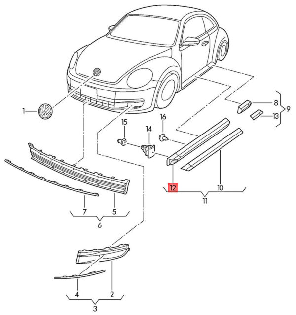 5C5854940PGRU - OEM VW Beetle Cabrio Cabriolet Bettle Cover For Door Primed 5C5854940PGRU