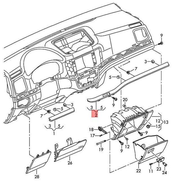 7N1858336BYE7 - OEM VW Trim Strip For Dash Panel Foil Sealed Dark Rhodium 7N1858336BYE7