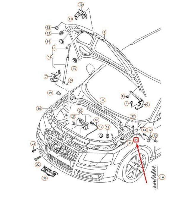 8P0823535C - NEW GENUINE AUDI A3 8P Hood Cover Locking Cable 8P0823535C