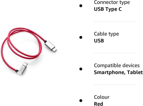 8S0051435L - Audi USB-C to USB-C Charging Cable Red Angle Connection Cable 8S0051