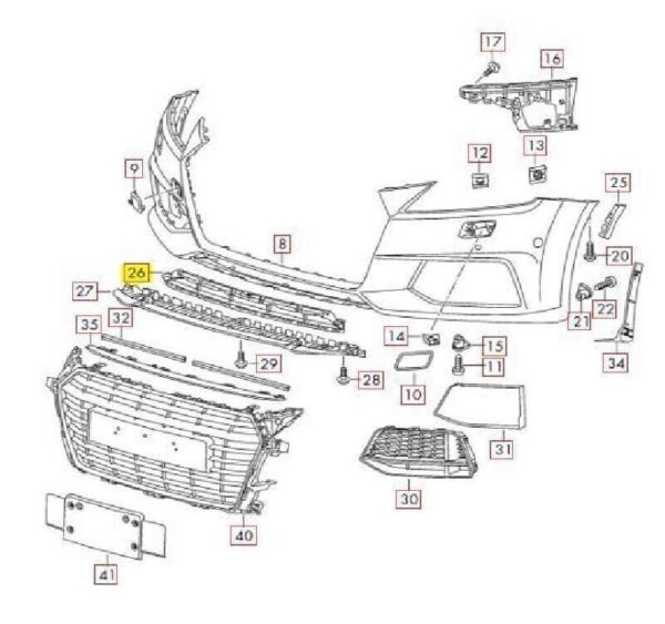 8S0807647A9B9 - Audi TT 15-17 S-Line Front Bumper Lower Center Grille Genuine 8S080
