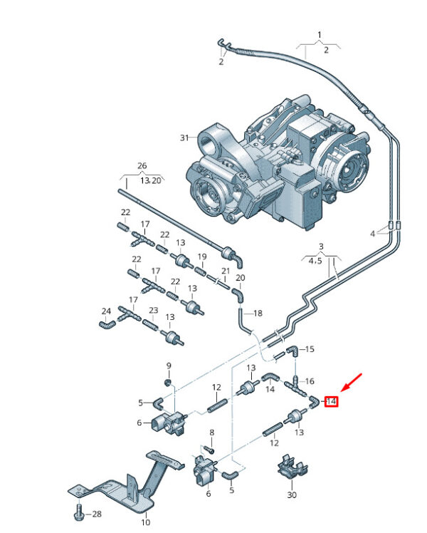 034133784L - NEW VW TRANSPORTER VI T6 REAR AXLE DIFFERENTIAL ANGLED HOSE 034133784L ORIGINAL
