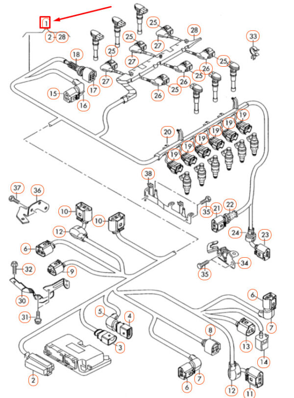 03H972619C - NEW VOLKSWAGEN PASSAT B7 ENGINE WIRING HARNESS 03H972619C ORIGINAL