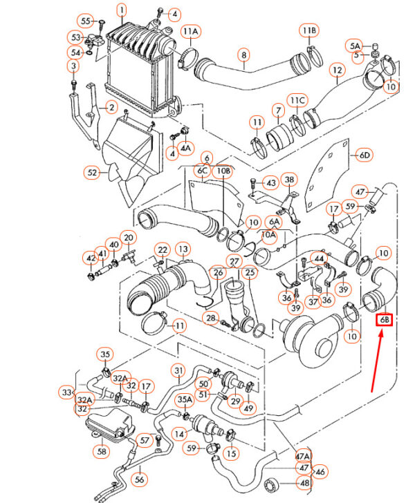 06A145832M - NEW VOLKSWAGEN BEETLE 9C CHARGE AIR COOLER PRESSURE HOSE 06A145832M