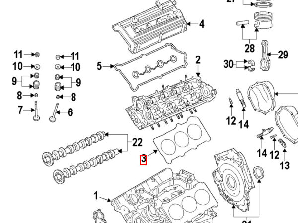 06E103148BB - NEW VOLKSWAGEN TOUAREG 7P ENGINE CYLINDER HEAD COVER GASKET 06E103148BB