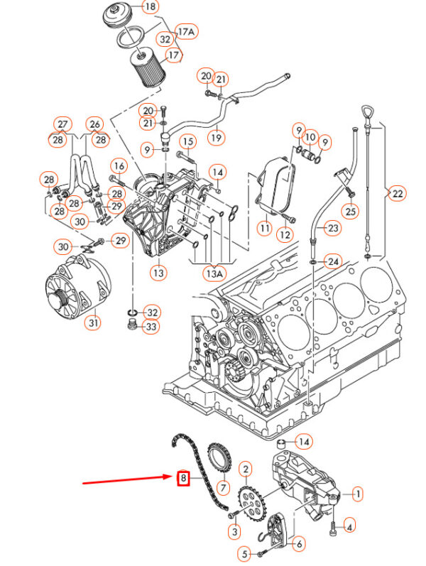 077115125B - Volkswagen PHAETON GP3 Engine Oil Pump Chain 077115125B NEW REAL