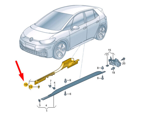 10A853372B4PK - NEW VOLKSWAGEN ID.3 E11 RIGHT SILL TRIM STRIP 10A853372B4PK ORIGINAL