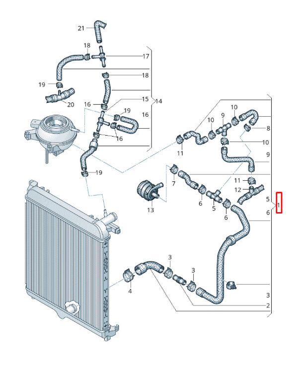 12E122051C - NEW VOLKSWAGEN E-UP LEFT SIDE WATER RADIATOR HOSE 12E122051C GENUI