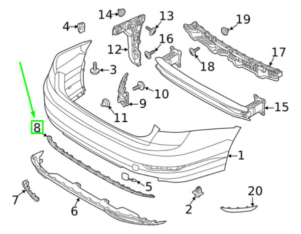 17A8533332ZZ - NEW VOLKSWAGEN JETTA A7 MK7 REAR BUMPER LOWER MOLDING 17A8533332ZZ ORIGINAL