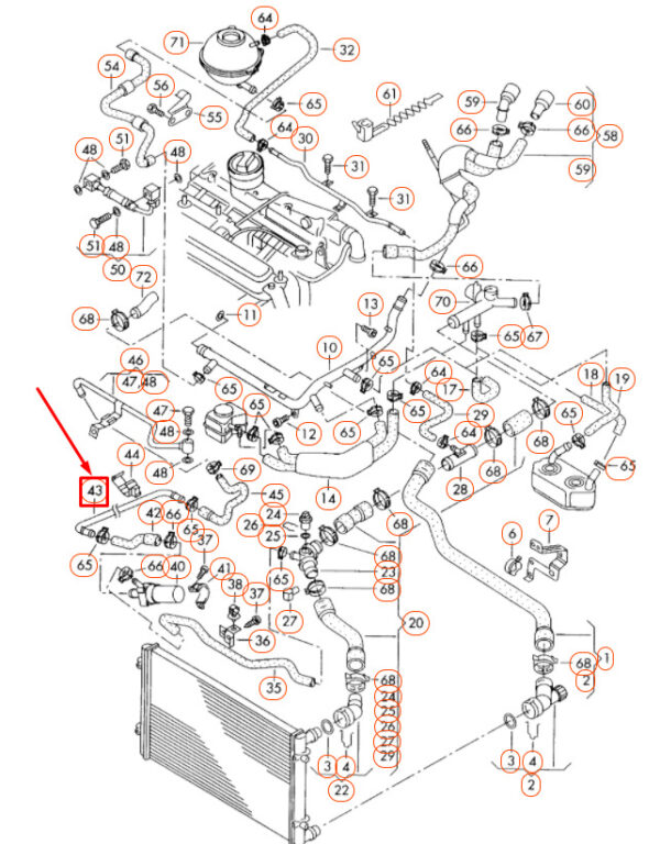 1C0121065 - NEW VOLKSWAGEN BEETLE 9C ENGINE COOLANT PIPE 1C0121065