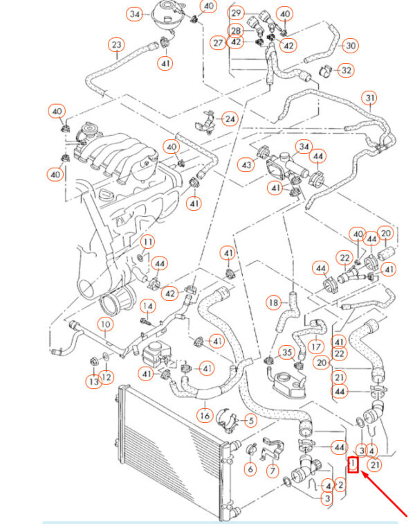1C0122051G - NEW VOLKSWAGEN BEETLE 9C RADIATOR LOWER COOLANT HOSE 1C0122051G ORIGINAL