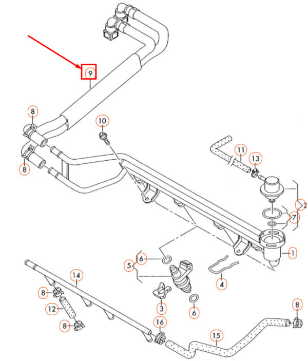 1C0133986AJ - VOLKSWAGEN BEETLE 9C engine fuel lines set 1C0133986AJ NEW ORIGINAL
