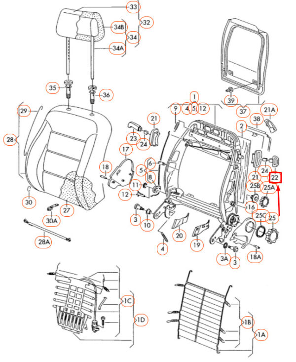 1C0881634AU71 - NEW VW BEETLE 9C FRONT RIGHT SEAT BACKREST RELEASE HANDLE 1C0881634AU71 ORIGINAL
