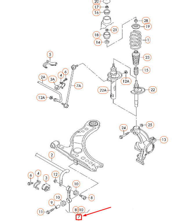 1J0411315K - NEW VW BEETLE 9C FRONT SWAY BAR END LINK COUPLING ROD 1J0411315K
