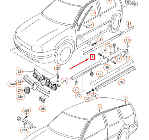 1J4853516JB41 - NEW VW GOLF MK4 FRONT RIGHT DOOR PROTECTIVE STRIP 1J4853516JB41 ORIGINAL
