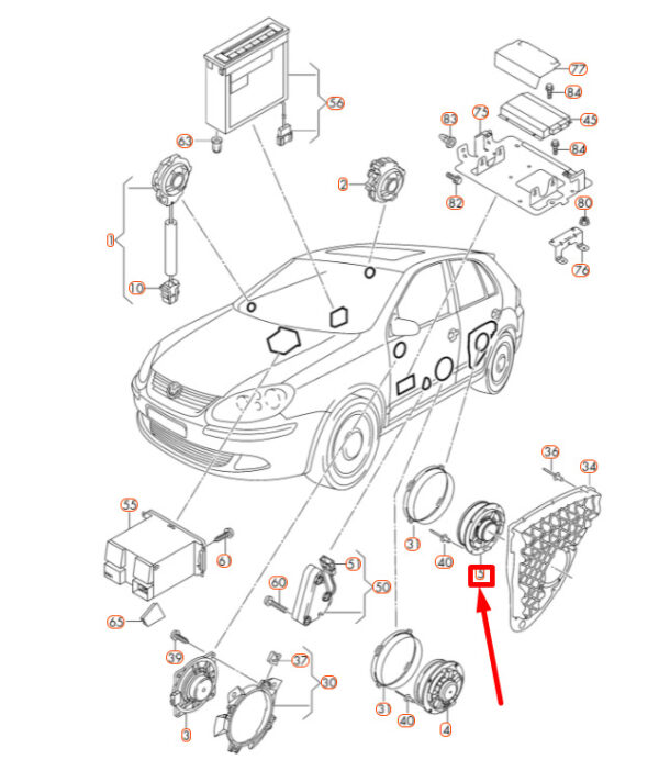 1K0035454N - NEW VOLKSWAGEN GOLF MK5 REAR DOOR SOUND SPEAKER 1K0035454N