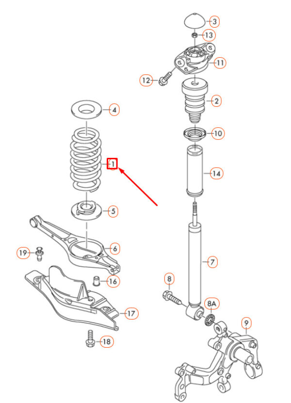 1K0511115BT - NEW VOLKSWAGEN GOLF 5K MK6 REAR AXLE COIL SPRING 1K0511115BT ORIGINAL