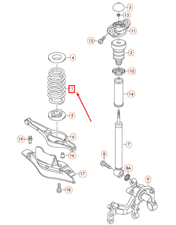 1K0511115EC - NEW VOLKSWAGEN GOLF 5K MK6 REAR AXLE COIL SPRING 1K0511115EC ORIGINAL
