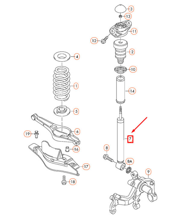 1K0513029HK - NEW VOLKSWAGEN JETTA A6 REAR GAS SHOCK ABSORBER 1K0513029HK