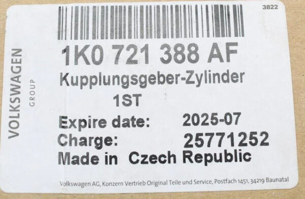1K0721388AF - NEW VOLKSWAGEN JETTA 5C6 A6 MK6 CLUTCH MASTER CYLINDER 1K0721388AF ORIGINAL