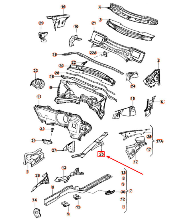 1K0809145A - NEW VW JETTA A5 FRONT LEFT UPPER FENDER SIDE MEMBER RAIL 1K0809145A ORIGINAL