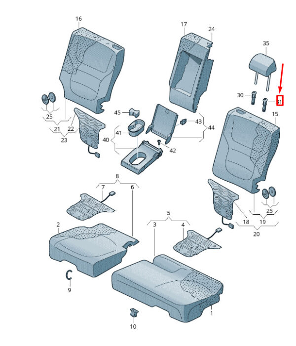 1K0881920AD95T - New VW TOUAREG 7P Rear Left Head Rest Adjustable Guide 1K0881920AD95T