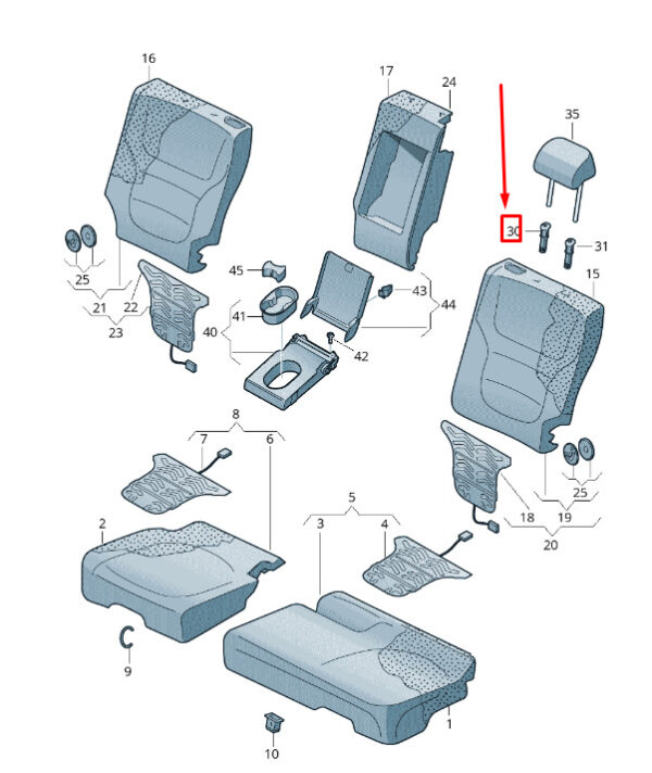 1K0881920AE82V - New VW TOUAREG 7P Rear Right Head Rest Adjustable Guide 1K0881920AE82V